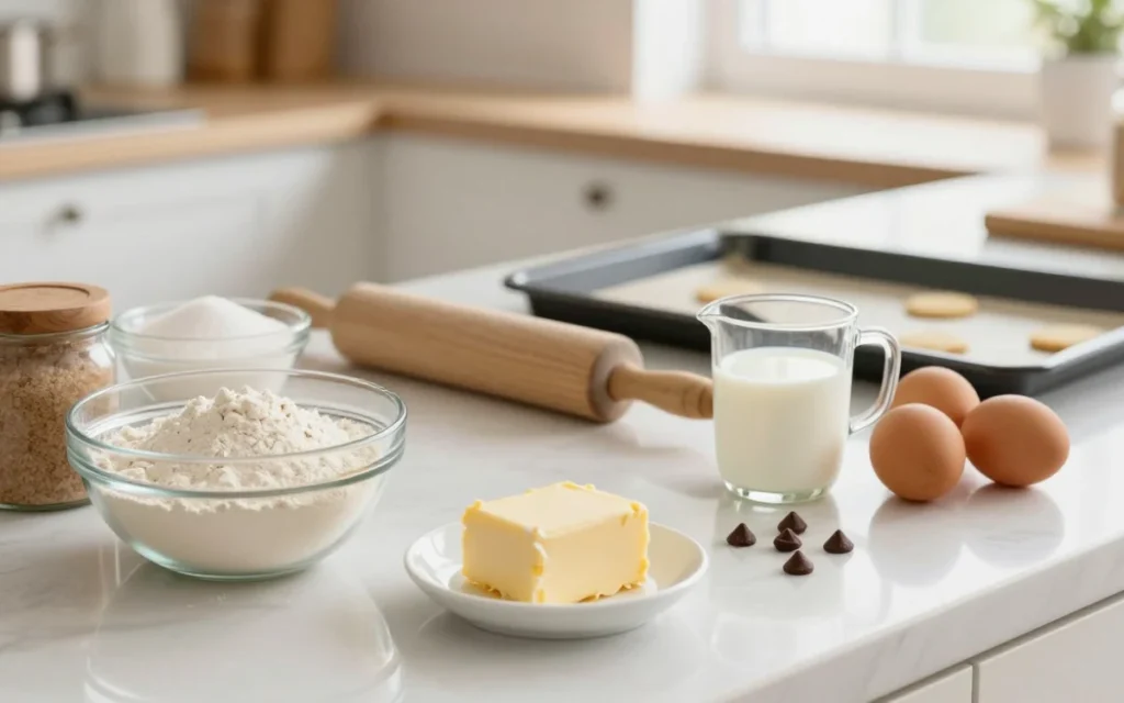 Ingredientes para biscoitos organizados na bancada